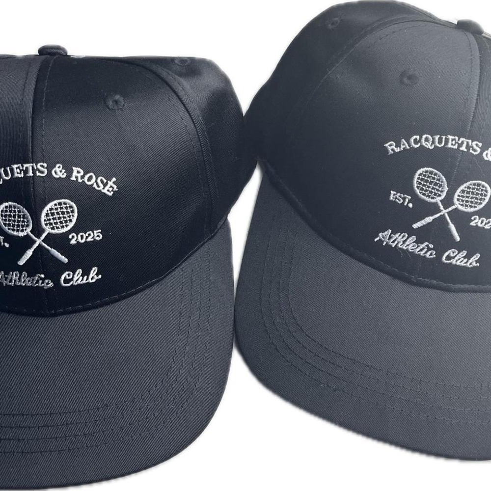 Racquets and Roses Black and white satin adjustable Tennis hats